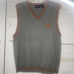 Men's P Miller Gray Orange V Neck Sweater Vest Size Large